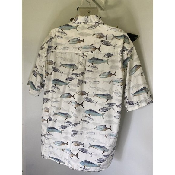 Columbia Men's Fish Print Button Up Shirt XL Vintage Pocket Logo 100% Cotton EUC - Picture 2 of 16